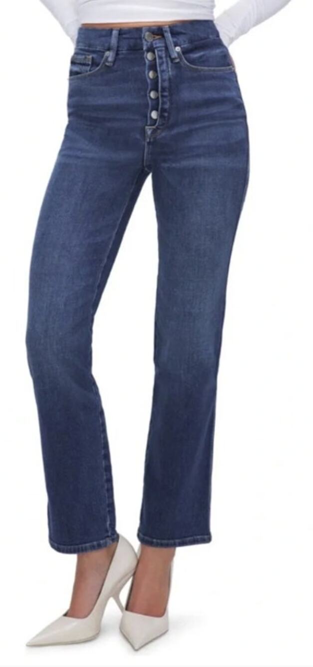 Good American Good Legs Cropped Button Fly Jeans, Dark Wash Size 12/31